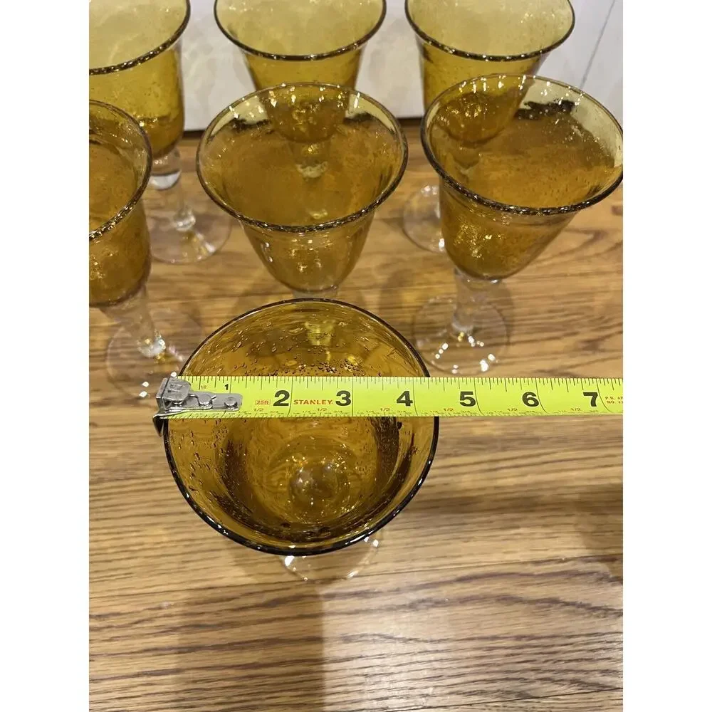 Artland Water Goblets Iris Citrine Amber Set Of 6 Bubbled Bowl Clear Stem‎